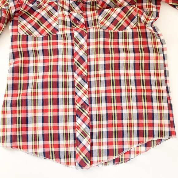 1980's Wrangler Snap Button Plaid Cotton Long Sleeve Shirt, Women's M - Picture 7 of 13